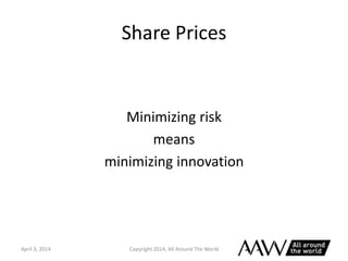 Share Prices
Minimizing risk
means
minimizing innovation
April 3, 2014 Copyright 2014, All Around The World
 