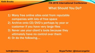 ITA 2016 International Conference
keith@keithbrooks.com Skype/Twitter: @lotusevangelist
Keith Brooks
What Should You Do?
1...