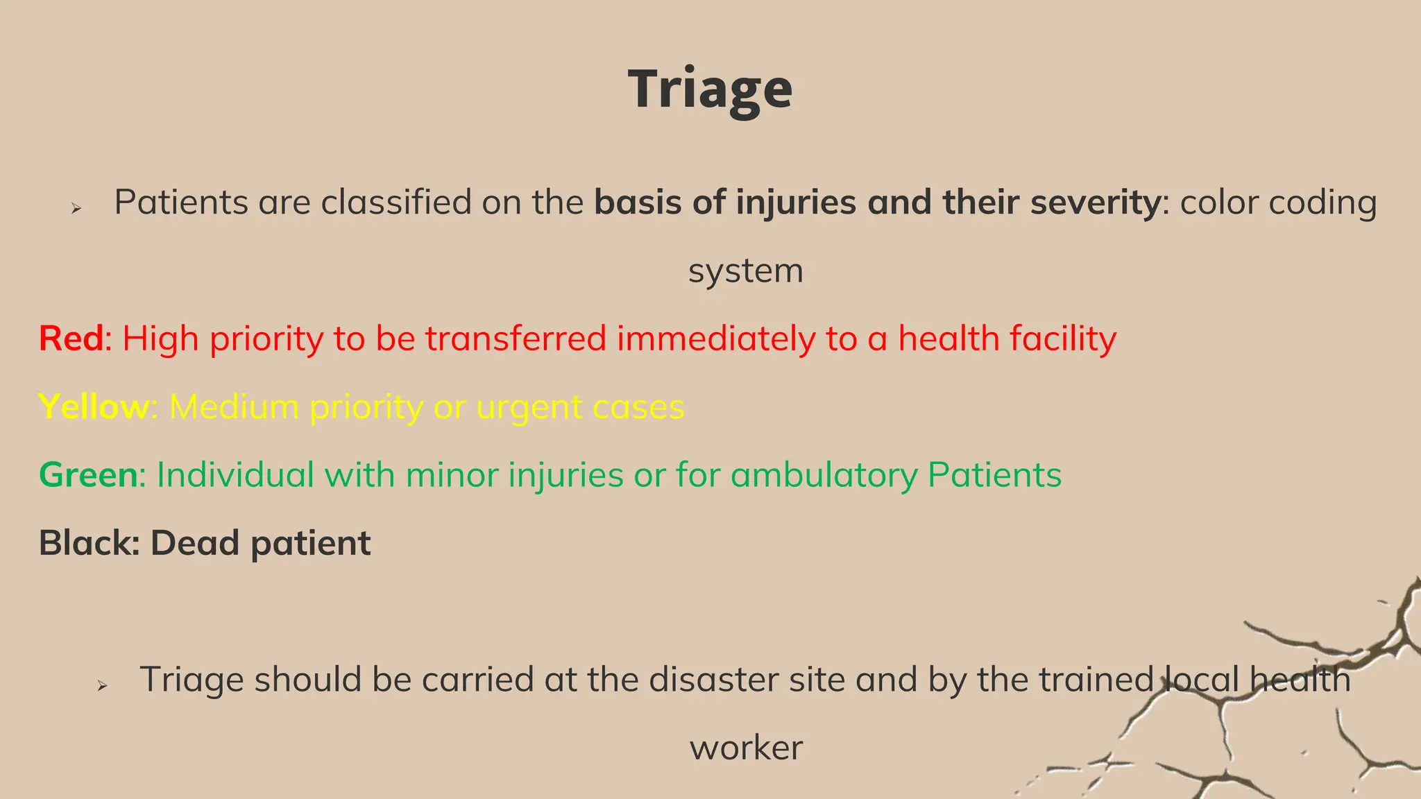 Triage Color Code System Sample Injuries Community Medicine Disaster Management.pptx