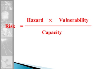 Risk
Hazard  Vulnerability
=
Capacity
 