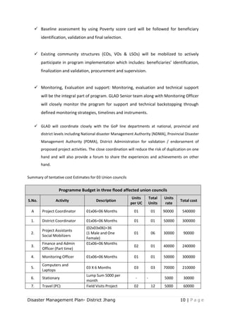 Sample Disaster Program Budget Disaster management plan 2014 floods -Jhang | PDF