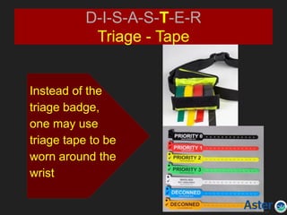 D-I-S-A-S-T-E-R
Triage - Tape
Instead of the
triage badge,
one may use
triage tape to be
worn around the
wrist
 