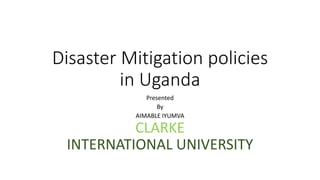 Disaster Mitigation policies
in Uganda
Presented
By
AIMABLE IYUMVA
CLARKE
INTERNATIONAL UNIVERSITY
 