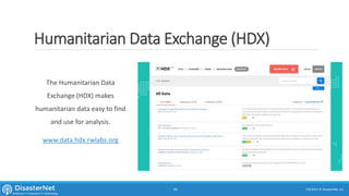 Humanitarian Data Exchange (HDX)
The Humanitarian Data
Exchange (HDX) makes
humanitarian data easy to find
and use for analysis.
www.data.hdx.rwlabs.org
7/11/2015 © DisasterNet, Inc.34
 