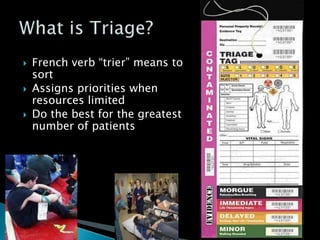  French verb “trier” means to
sort
 Assigns priorities when
resources limited
 Do the best for the greatest
number of patients
 