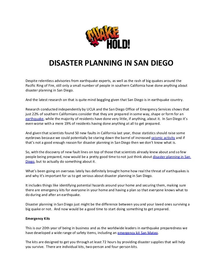 DISASTER PLANNING IN SAN DIEGO