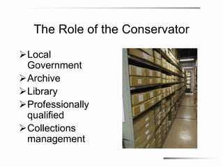 Emergency Planning – the Libraries and Archive Conservator - Teresa ...