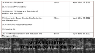 SECOND QUARTER:
FEBRUARY 28 TO APRIL 29
 