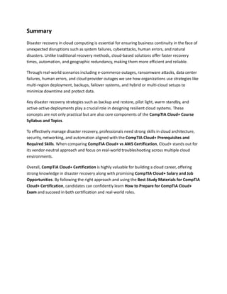 Disaster Recovery in Cloud Computing: Real Case Scenarios and CompTIA ...