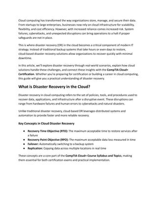 Disaster Recovery in Cloud Computing: Real Case Scenarios and CompTIA ...