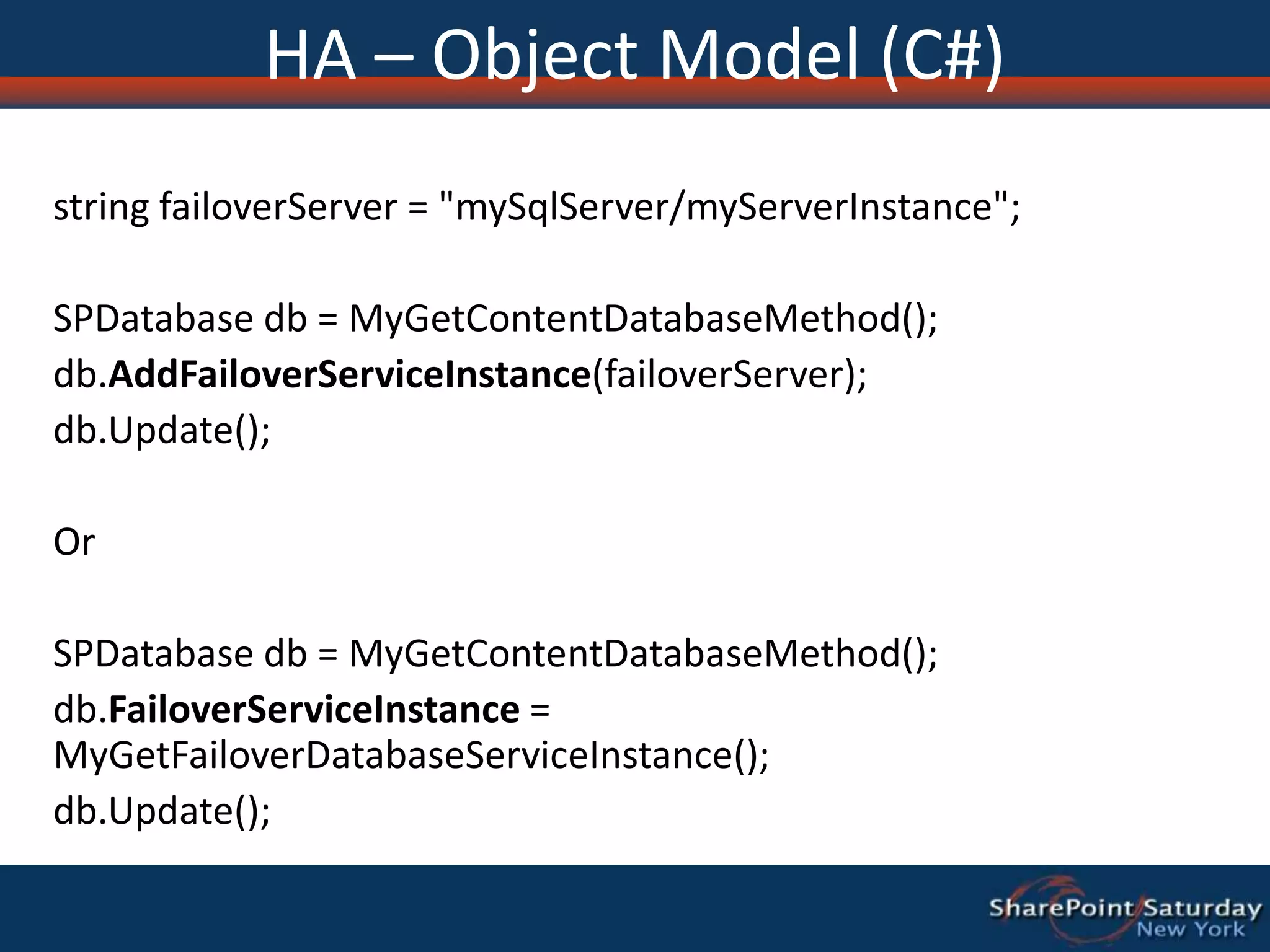 Restore – Site or ListRestore from an unattached content databaseExport a site or listUse PowerShell to restore the site or list (import-SPWeb)