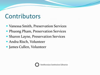   ScissorsEvaluate RiskKnow the materials in your collectionsUnderstand the risk factorsBe prepared!