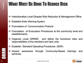 RISK PROFILE

…Continued
55

Fact:
The Philippine Archipelago
has a complex tectonic
setting with several trenches
and many active faults

 