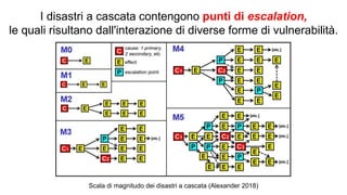 Scala di magnitudo dei disastri a cascata (Alexander 2018)
I disastri a cascata contengono punti di escalation,
le quali risultano dall'interazione di diverse forme di vulnerabilità.
 