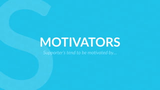 MOTIVATORS
Supporter’s tend to be mo6vated by…
 