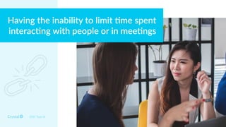 DISC Type Id
Having the inability to limit 2me spent
interac2ng with people or in mee2ngs
 