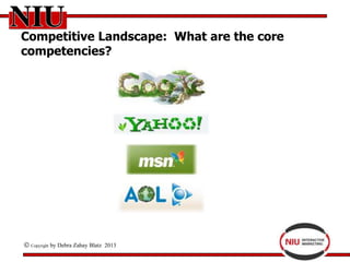 Competitive Landscape: What are the core
competencies?




 Copyright   by Debra Zahay Blatz 2013
 