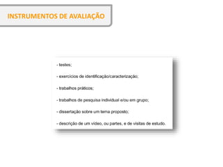 Instrumentos de Avaliação
INSTRUMENTOS DE AVALIAÇÃO
