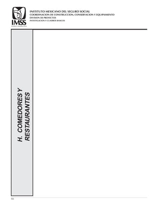 66
H.COMEDORESY
RESTAURANTES
COORDINACION DE CONSTRUCCION, CONSERVACION Y EQUIPAMIENTO
INVESTIGACION Y CUADROS BASICOS
SEGURIDAD Y SOLIDARIDAD SOCIAL
INSTITUTO MEXICANO DEL SEGURO SOCIAL
DIVISION DE PROYECTOS
 