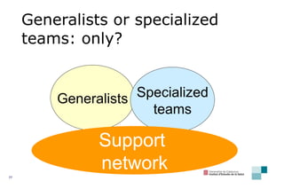 Generalists or specialized teams: only? Generalists Specialized teams Support  network 