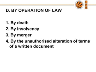 Effects of Supervening Impossibility (i) Contract becomes void (ii) Compensation for the loss suffered (iii) Restore the benefit 