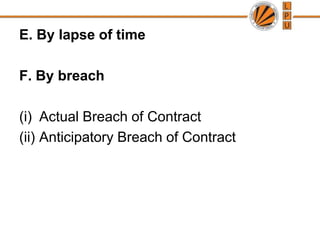 D. BY OPERATION OF LAW1. By death2. By insolvency3. By merger4. By the unauthorised alteration of terms of a written document