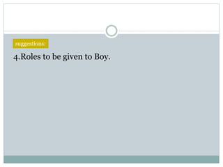 4.Roles to be given to Boy.
suggestions:
 
