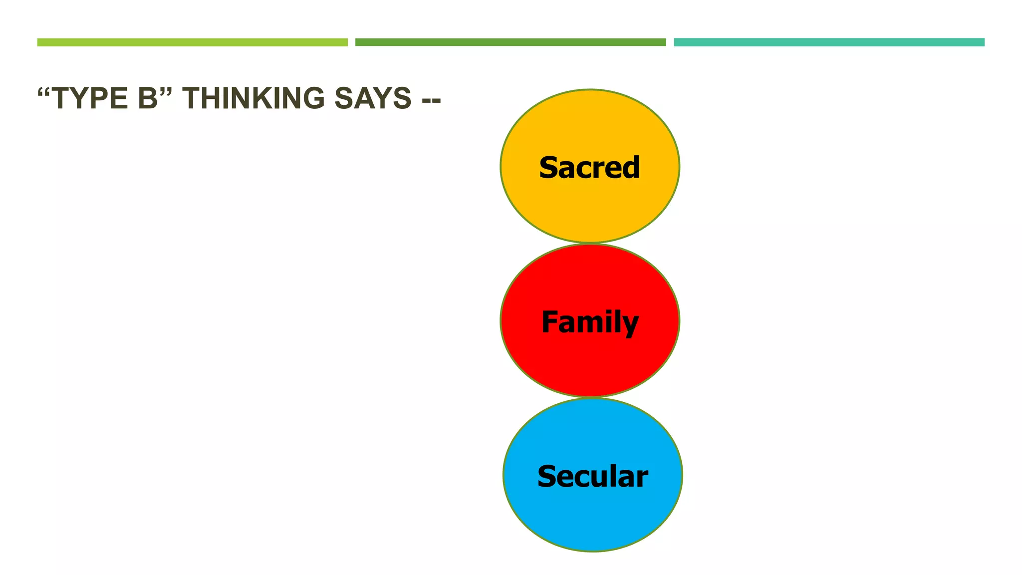 Sacred
Secular
Family
“TYPE B” THINKING SAYS --
 