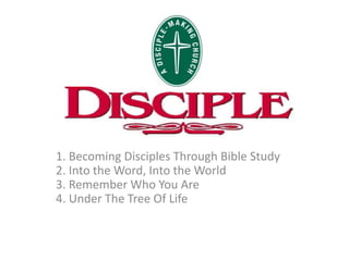 1. Becoming Disciples Through Bible Study
2. Into the Word, Into the World
3. Remember Who You Are
4. Under The Tree Of Life
 