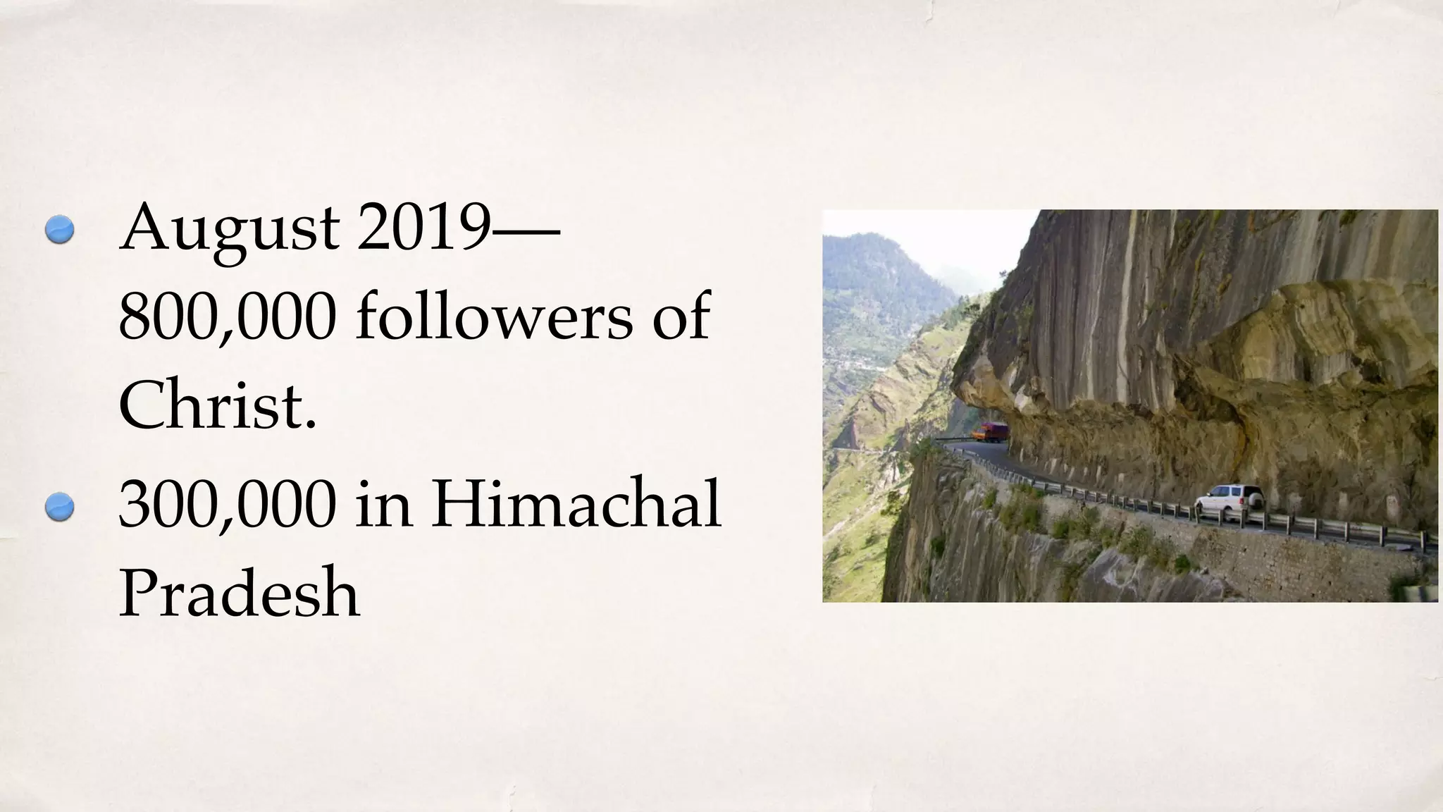 August 2019—
800,000 followers of
Christ.
300,000 in Himachal
Pradesh
 