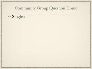 Community Group Question Home
Singles:
 