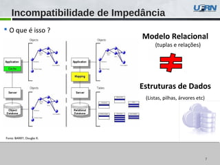 77
 O que é isso ?
Incompatibilidade de Impedância
Fonte: BARRY, Douglas K.
Modelo Relacional
(tuplas e relações)
Estruturas de Dados
(Listas, pilhas, árvores etc)
 