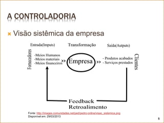 A CONTROLADORIA
 Visão sistêmica da empresa
Fonte: http://images.comunidades.net/ped/pedro-online/visao_sistemica.png
Disponível em: 29/03/2013
5
 