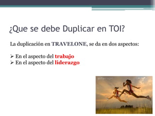 ¿Que se debe Duplicar en TOI?La duplicación en TRAVELONE, se da en dos aspectos:  En el aspecto del trabajo 