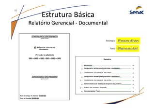 Estrutura Básica
Relatório Gerencial - Documental
Estratégico
Tático
53
 