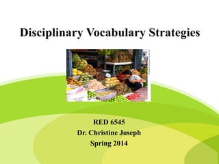 Click to add text
Disciplinary Vocabulary Strategies
RED 6545
Dr. Christine Joseph
Spring 2014
 