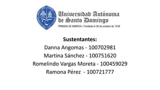 Sustentantes:
Danna Angomas - 100702981
Martina Sánchez - 100751620
Romelindo Vargas Moreta - 100459029
Ramona Pérez - 100721777
 