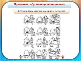 1. Темпераментът на ученика и педагога
Причините, обуславящи поведението
 
