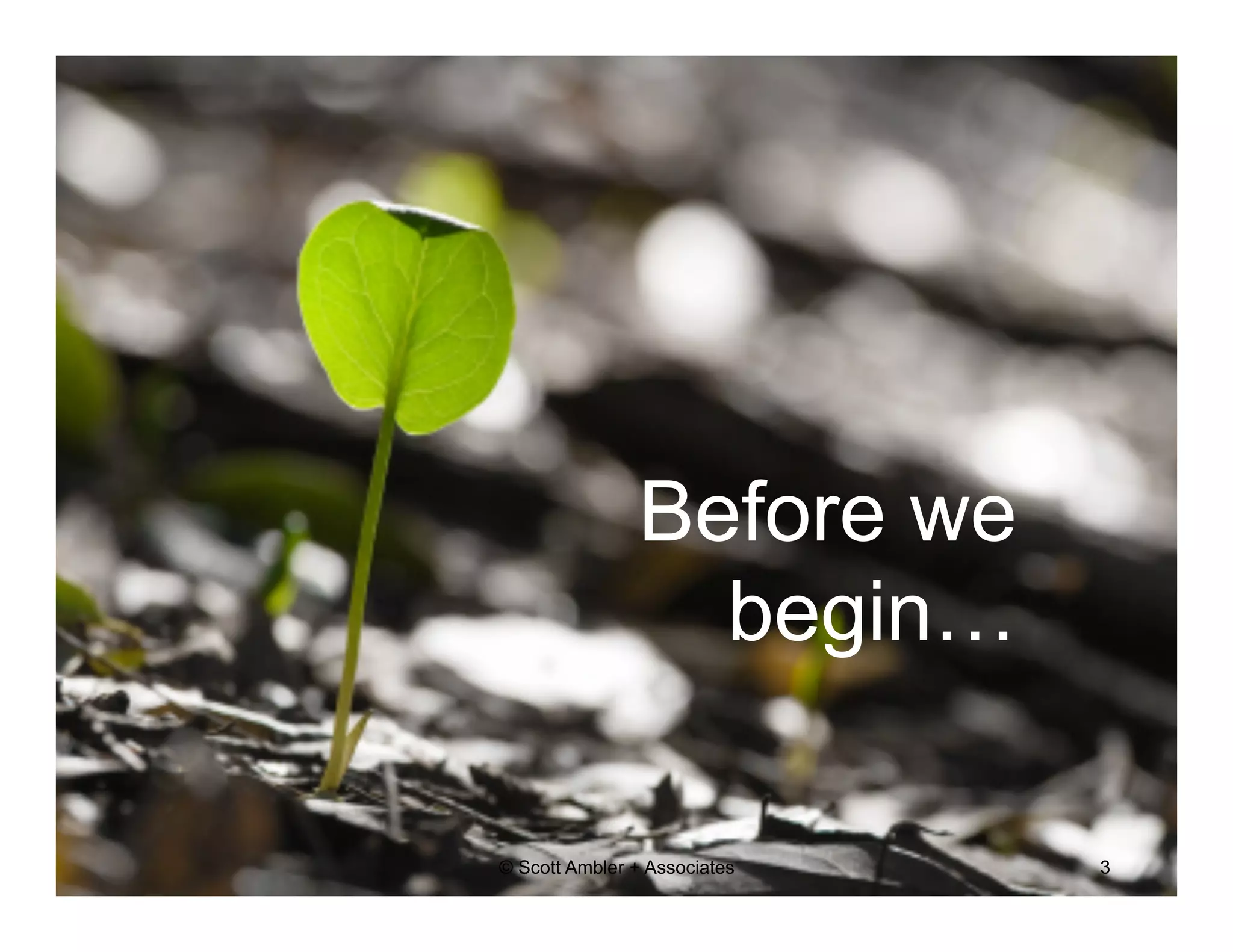 Before we 
begin… 
© Scott Ambler + Associates 3 
 