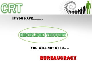 IF YOU HAVE……….IF YOU HAVE……….
YOU WILL NOT NEED…..YOU WILL NOT NEED…..
BUREAUCRACYBUREAUCRACY
 