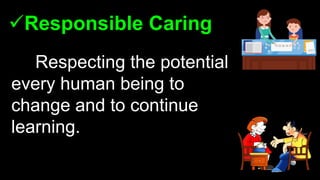 Responsible Caring
Respecting the potential
every human being to
change and to continue
learning.
 