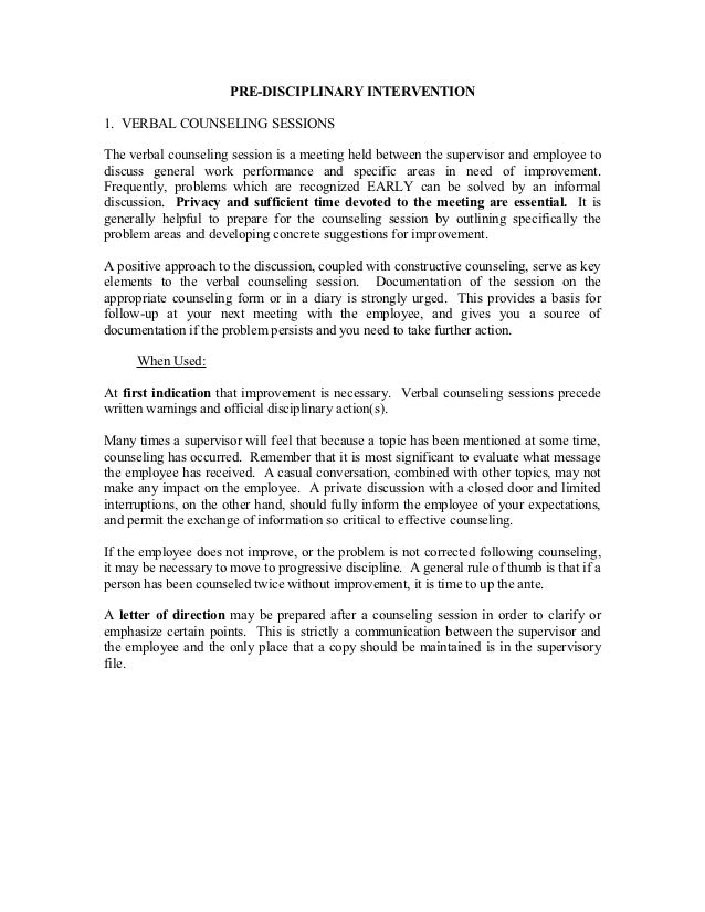 discipline process verbal counseling form