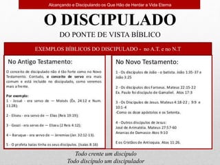 EXEMPLOS BÍBLICOS DO DISCIPULADO - no A.T. e no N.T
O DISCIPULADO
DO PONTE DE VISTA BÍBLICO
Alcançando e Discipulando os Que Hão de Herdar a Vida Eterna
Todo crente um discípulo
Todo discípulo um discipulador
 