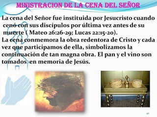 ANEXO 1“ SED SANTOS COMO YO SOY SANTO”                     1 PEDRO 1:16LA DISCIPLINA EN LA IGLESIA La disciplina es un proceso de restauración para el que cae en pecado, a fin de queesta persona tenga la cobertura de sus hermanos ( Gálatas 6:1). Además es una formade purificar la iglesia para que se desarrolle en santidad( 1 Corintios 5:1-5).La disciplina NO es un castigo; Dios es el único con autoridad para castigar, ( Hebreos10:30-31, 12:5-11)La iglesia es un cuerpo santo, sin embargo al ser una familia de muchos miembros, pueden  presentarse situaciones de chisme, críticas mal intencionadas, mentiras,deshonestidad,  malos manejos de dinero, pleitos, inmoralidad y otros.Si estas faltas no se corrigen pueden llegar a corromper a todos; no olvidemos queuna  manzana descompuesta………Disciplina significa orden y organización!!38