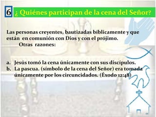 Nuevo pacto- Sangre de Cristo2Jesucristo dio clara revelación a Pabl0 alrespecto de este mandamiento.1 Corintios 11:23-263Nombres dados en el nuevo testamento a este  mandamiento:La cena del Señor. 1 Corintios 11:20La mesa del Señor. 1 Corintios 10:21La comunión. 1 Corintios 10:1641
