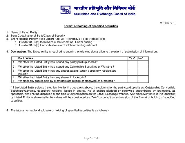 disclosure of holding of specified securities and holding of specifie reg 31 form