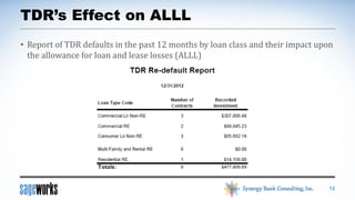 

In-depth Troubled Debt Restructuring (TDR)
report by loan class for occurrences during
the reporting period

 