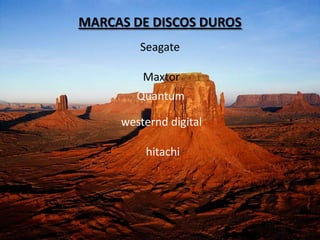 MARCAS DE DISCOS DUROS
        Seagate

         Maxtor
        Quantum

     westernd digital

         hitachi
 