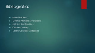 Bibliografia:
 -Nora Graciela …
 -Cynthia Michelle Silva Toledo
 -Mónica Itzel Castillo…
 -Gabriela Naxely …
 -Leilani González Velázquez
 