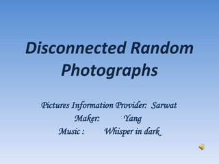 Pictures Information Provider:  Sarwat Maker:  Yang  Music :  Whisper in dark Disconnected Random Photographs 